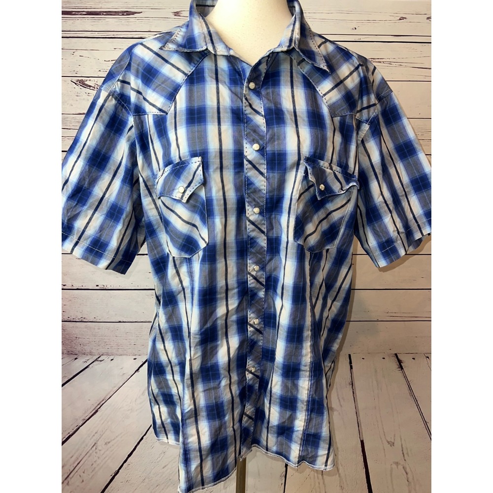 Wrangler Western Shirt Mens XXL 2XL 2X short‎ sleeve pearl snap Rodeo MVG289b